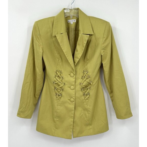 vintage 90s BEBE jacket blazer lime green 8 MEDIUM - Picture 2 of 8